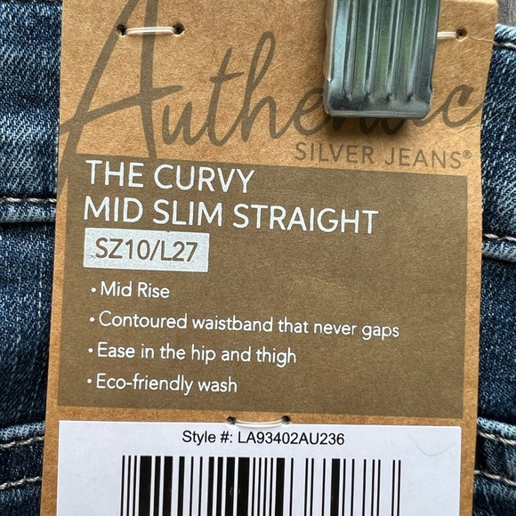 SILVER Authentic Jeans Curvy Mid Slim Jeans size 10 -L 27 NWT - Picture 9 of 10